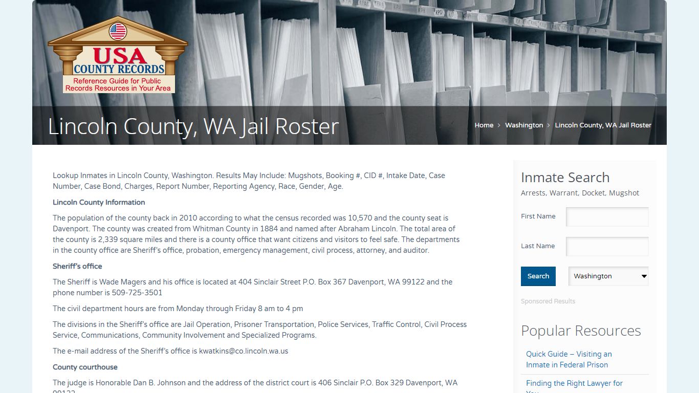 Lincoln County, WA Jail Roster | Name Search